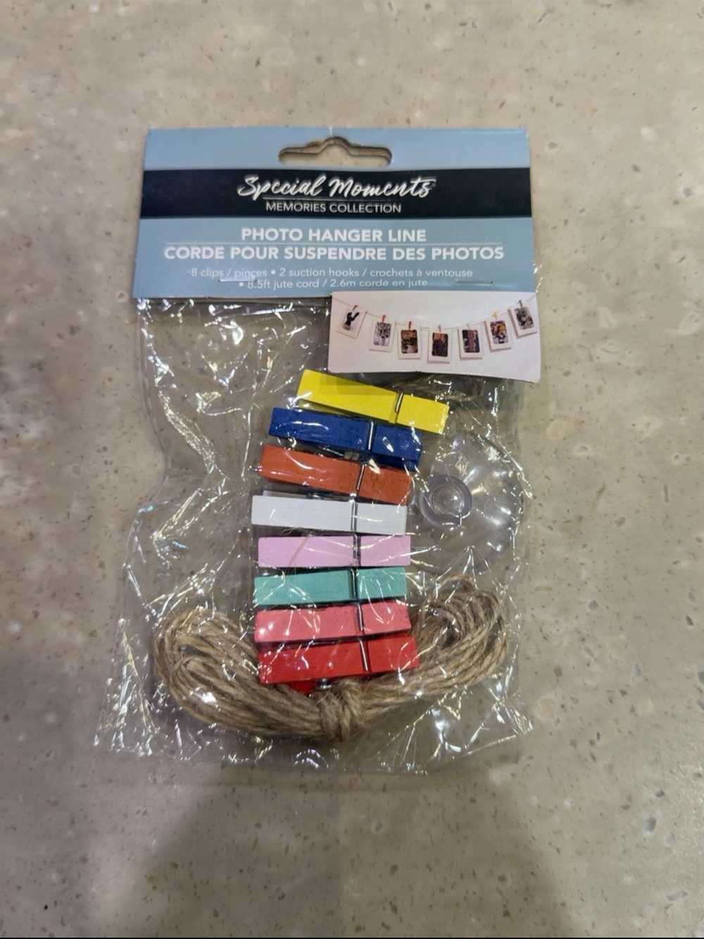 Photo hanger line with mini clothespins